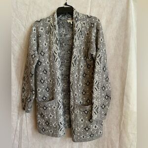 Lucky Brand Gray, black and White Patterned Cardigan